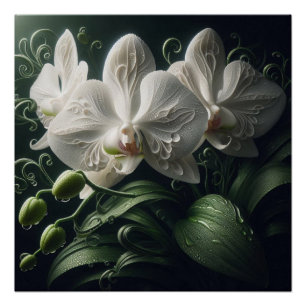 White Orchid Floral  Poster