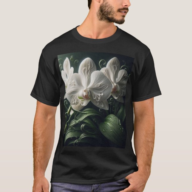 White Orchid Floral  T-Shirt (Front)