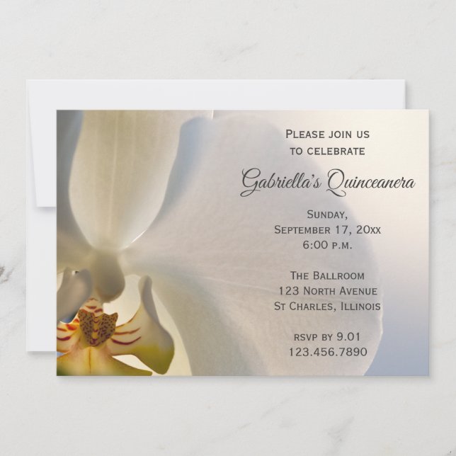 White Orchid Flower Quinceanera Invitation (Front)