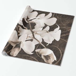 White Orchid Flower Sepia Black Background floral Wrapping Paper