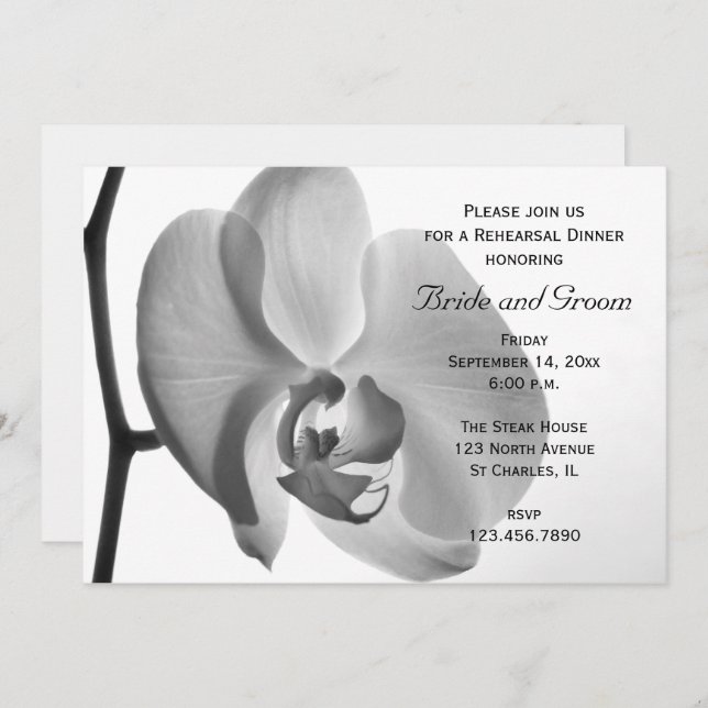 White Orchid Flower Wedding Rehearsal Dinner Invitation (Front/Back)