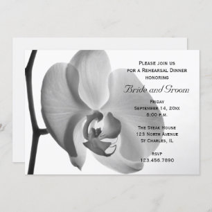 White Orchid Flower Wedding Rehearsal Dinner Invitation