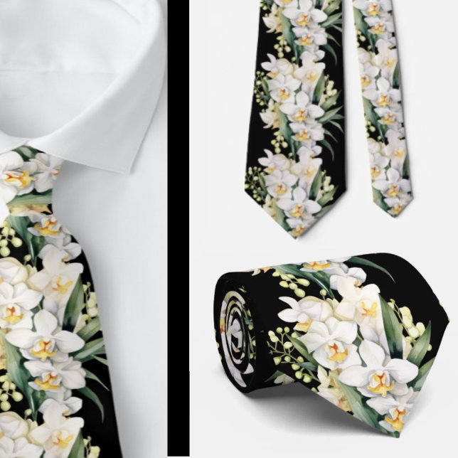 White Orchid Flowers Neck Tie (Creator Uploaded)