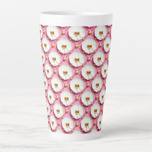 White Orchid Flowers on Pink Background With Gold Latte Mug