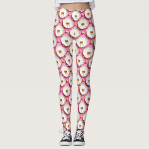 White Orchid Flowers on Pink Background With Gold Leggings