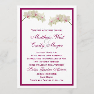 White Orchid Flowers Tropical Beach Wedding Invitation