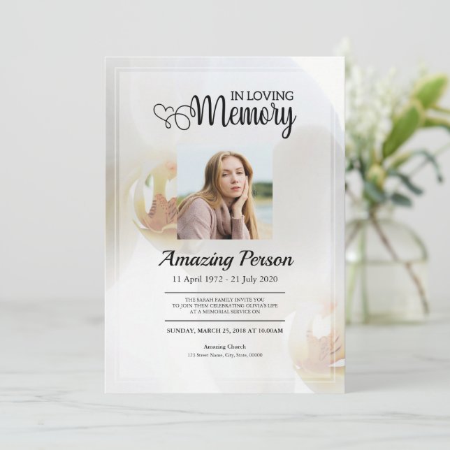 White orchid Funeral order of service Invitation (Standing Front)