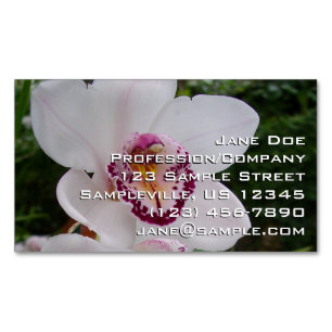 White Orchid I Beautiful Tropical Flower Magnetic Business Card