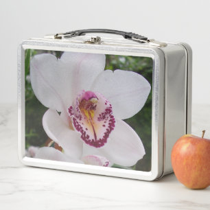 White Orchid I Beautiful Tropical Flower Metal Lunch Box