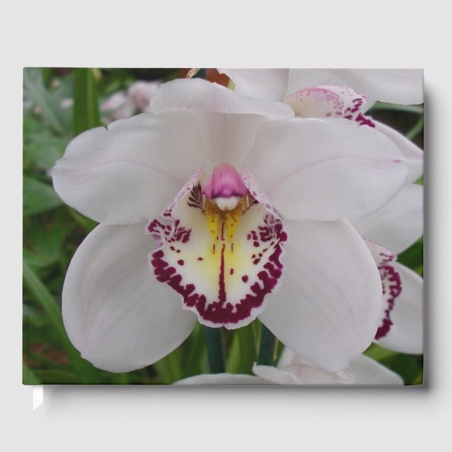 White Orchid II Elegant Floral Guest Book (Front)