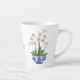 White Orchid in Chinoiserie Bowl Ceramic  Latte Mug