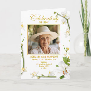 White Orchid Lily Two Photo Funeral Program