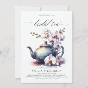  White Orchid Modern Classic Bridal Tea Shower Invitation