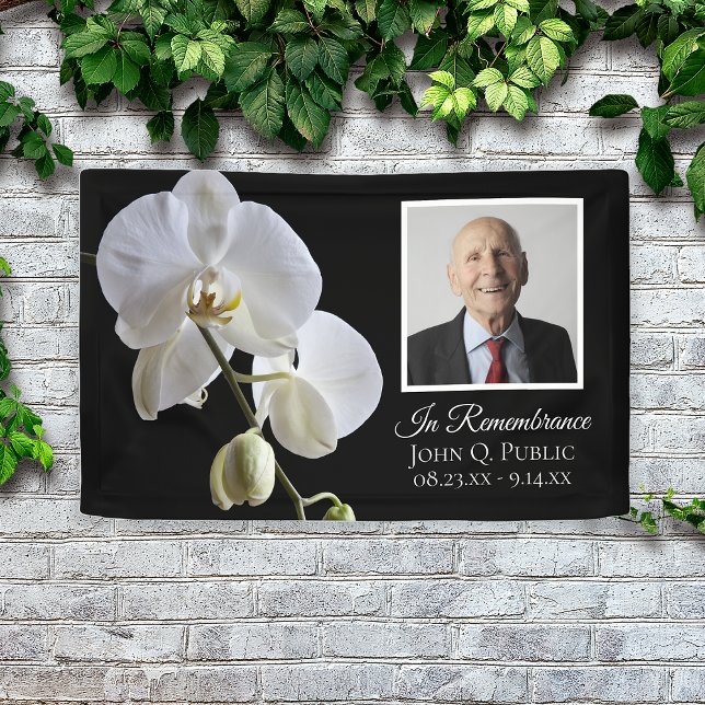 White Orchid on Black Celebration of Life Funeral Banner (Creator Uploaded)