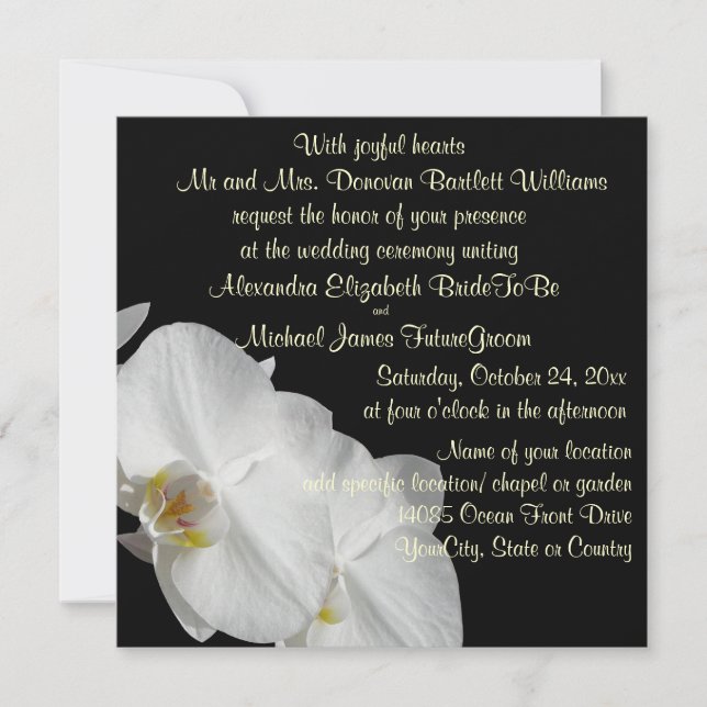 White Orchid on Black Invitation (Front)