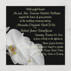 White Orchid on Black Invitation