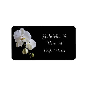 White Orchid on Black Wedding Favour Tag