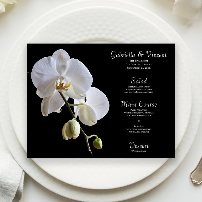 White Orchid on Black Wedding Menu (Creator Uploaded)