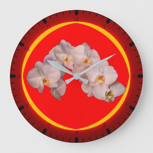 White orchid on red large clock (Front)