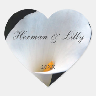 White Orchid Personalised Heart Wedding Sticker