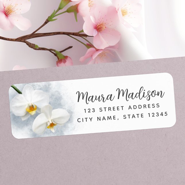 White orchid phalaenopsis flower return address label (White orchid phalaenopsis flower return address label)