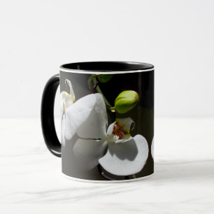 white orchid photo, tropical white floral photo mug