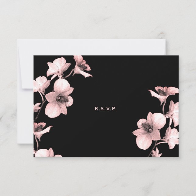 White Orchid Pink Tint on Black RSVP Card (Front)