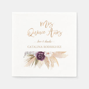 White Orchid Purple Rose Pampas Grass Quinceañera Napkin