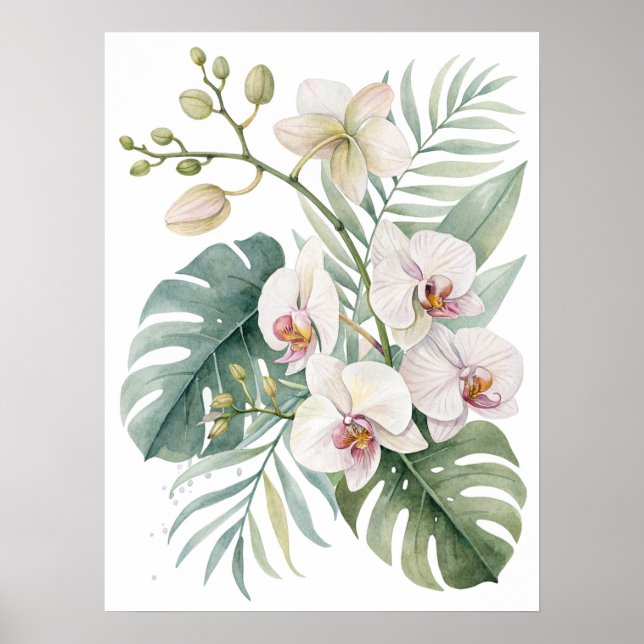 White Orchid Tropical Bouquet Print. Poster (Front)