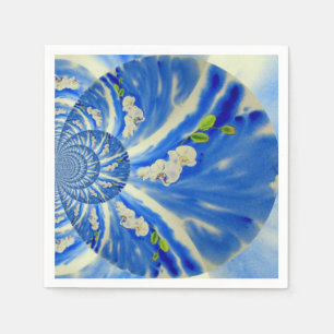 White Orchid Watercolor painting, Clouds Mandala Napkin
