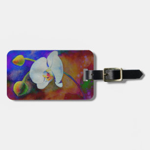 White orchid watercolor painting luggage tag