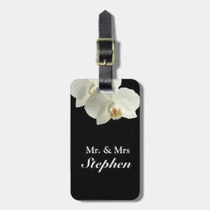 White Orchid Wedding Luggage Tags for Honeymoon