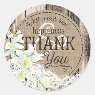White Orchid Wood Lace Rustic Wedding Label