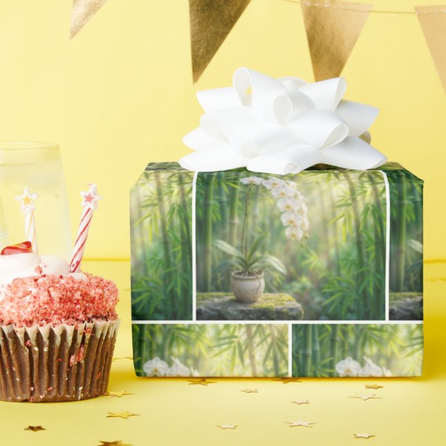 White Orchids and Bamboo Forest Wrapping Paper (Birthday Party)