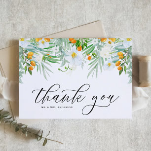 White Orchids and Kumquat Floral Tropical Wedding Thank You Card