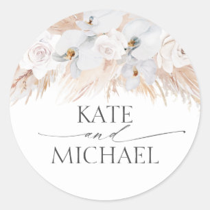 White Orchids and Pampas Grass Wedding Classic Round Sticker