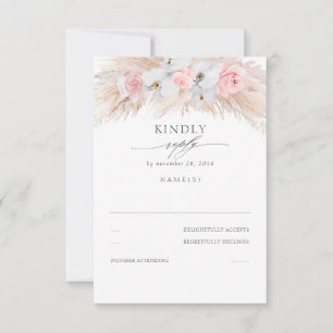 White Orchids and Pink Roses Pampas Wedding RSVP