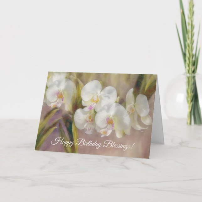 White Orchids Art Floral Faith Birthday Card (Front)