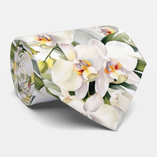 White Orchids Classic Formal Floral Neck Tie