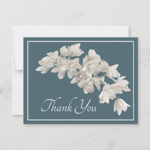 White Orchids Cyan Background Thank You Postcard