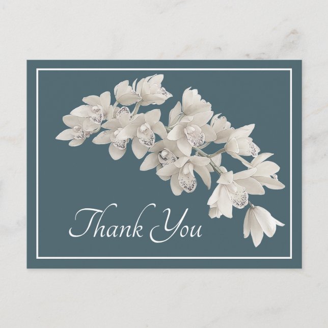 White Orchids Cyan Background Thank You Postcard (Front)
