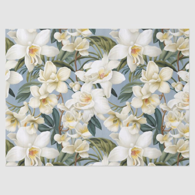 White Orchids Decoupage  Tissue Paper (Front)