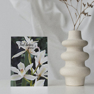 White Orchids Floral Get Well Card