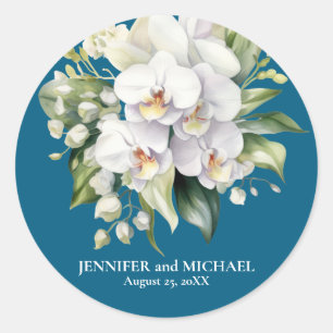 White Orchids Flower Floral Wedding Classic Round Sticker