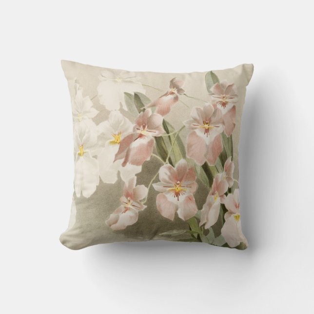 White Orchids Flower Vintage Old Illustration Cushion (Front)