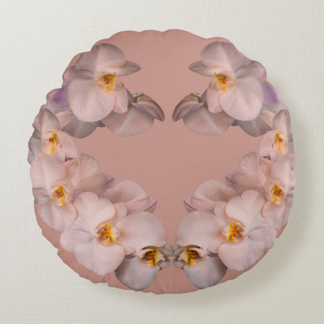 White orchids flowers on badge round cushion (Front)