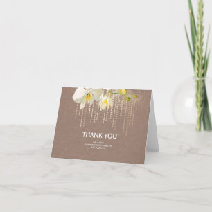 White Orchids Gold Glitter Wedding Thank You Card