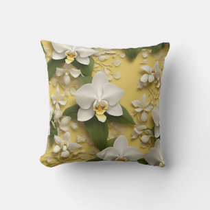 White Orchids in 3D Photography on a Yellow Cushion