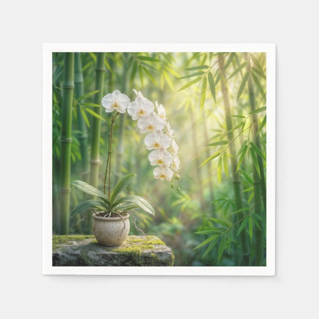 White Orchids in Bamboo Forest Napkin (Front)
