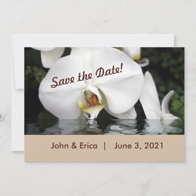 White Orchids in Water Flat Save The Date Card (Front)